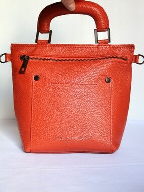 VIOLA CASTELLANI Padded Leather Mini Satchel Purse Handbag Orange Made in Italy